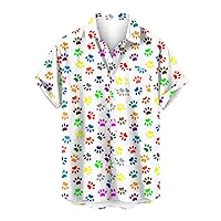 Men Floral T Shirt Vintage Printed Summer Tee Shirts Short Sleeve Button Aloha T-Shirt Stylish Hawaiian Shirt Tops