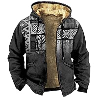 Winter Coats For Men Retro Print Zipper Hooded Warm Windbreaker Jackets Oversized Heavy Hoodie