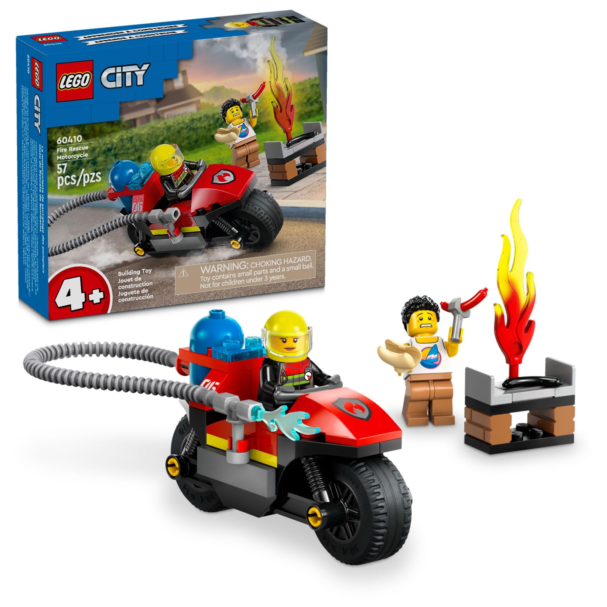 LEGO City Fire Rescue Motorcycle Firefighter Toy Playset for Kids Ages 4 and Up, Includes a Motorcycle Toy and 2 Minifigures, Fun Gift Idea or Pretend Play Toy for Boys and Girls, 60410
