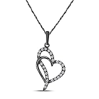 14k Black Gold Plated Alloy 0.25 ct Round Cut Cubic Zirconia Love Heart Pendant Necklace with 18'' Chain