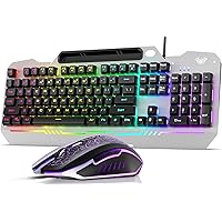 AULA Gaming Keyboard, 104 Keys Gaming Keyboard and Mouse Combo with RGB Backlit, All-Metal Panel, PC Gaming Keyboard Mouse, Wired Keyboard for MAC Xbox PC Gamers (Black Keycaps + Silver Matt Panel)
