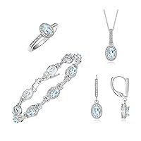 Rylos Women's Jewelry Set: Sterling silver Halo Tennis Bracelet, Dangling Earrings, Ring & Necklace. Gemstone & Diamonds, 7