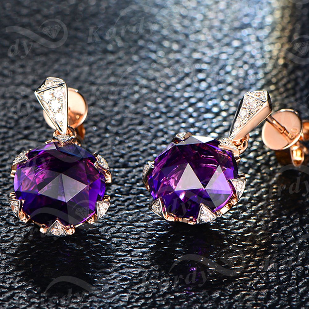 Fine Jewelry Design Dangle Drop Rose Gold Purple Amethyst Gemstone Diamond Promise Engagement Earrings Sets