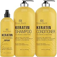Botanic Hearth Keratin Thickening Spray (8 fl oz) and Keratin Shampoo & Conditioner Set (16 fl oz each) Bundle