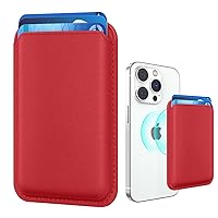 Stronger Magnetic Cell Phone Card Holder for iPhone 15 Series, RFID Magsafe Wallet Leather Phone Wallet Stick on Series of iPhone 14/13/12 Pro/Promax and Magsafe Devices, Red
