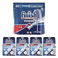 Set: Finish Power - 76ct - Dishwasher Detergent - Powerball - Dishwashing Tablets - Dish Tabs & Finish In-Wash Dishwasher Cleaner: Clean Hidden Grease and Grime, 3 Count (Pack of 4)