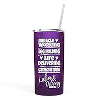 Labor and Delivery Nurse Graduation Birthday Gift For Women Travel Tumbler or Coffee Mug for Her With Lid and Straw Purple 0262