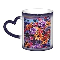Color Changing Mug Orange and Purple Flowers Coffee Mug Ceramic Coffee Cups Creative Mug Coffee Magic Mugs Magic Tea Cup Mug