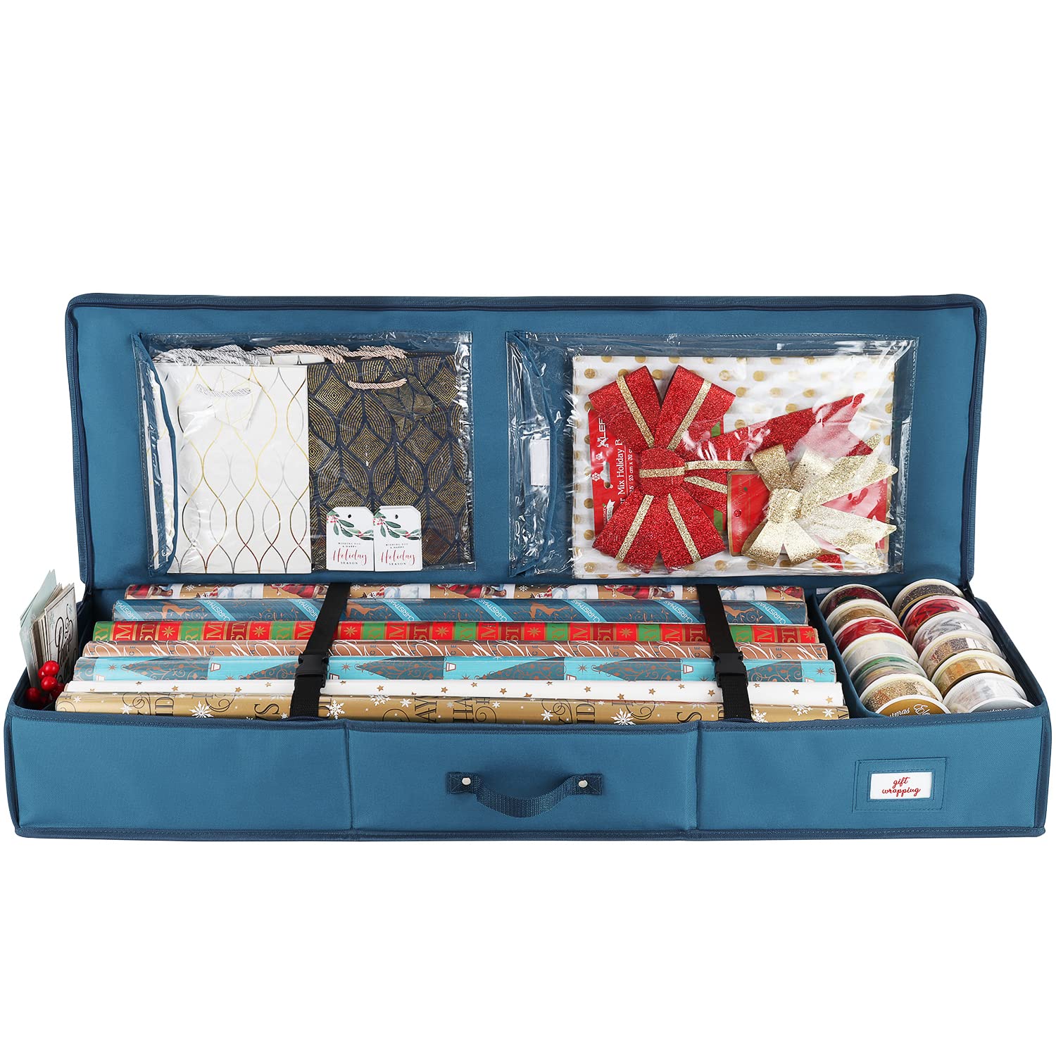 Hearth & Harbor Wrapping Paper Storage Container - Christmas Storage Bag with Interior Pockets - Gift Wrapping Organizer Storage Fits Up to 22 Rolls of 40