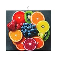 Fruit Rainbow Drying Mat for Kitchen Counter, Absorbent Dish Drying Pad for Washing Dishes, Cute Kitchen 16x18 Inch