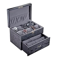 Double-Layer Large-Capacity 20-Slot Watch Case, Wooden Flip-top Elastic Storage Bag, with Lock Key 1217B