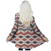 Western Ethnic Aztec Long Cardigan for Women Vintage Graphic Print Open Front Sweater Oversized Long Sleeved Outerwear