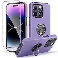 SAMONPOW for iPhone 14 Pro Case with Screen Protector[Not-Yellowing] & 360°Rotatable Metal Ring Holder Kickstand [3-in-1] Heavy Duty Shockproof Protective Phone Case for iPhone 14 Pro Purple