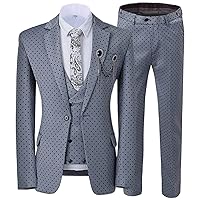 Men Casual Polka Dot Suit Fashion Print Slim Suit Blazers Sets Polka Dot Printing Business 3 Piece Blazers Set