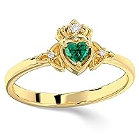10K 14K 18K Gold Irish Claddagh Celtic Trinity Knot Engagement Ring with 0.2 cttw Real Diamond for Women Personalized Heart Birthstone Rings Anniversary Birthday Jewelry Gifts for Her