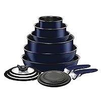 T-fal Ingenio Nonstick Cookware Set 14 Piece, Induction, Oven Broiler Safe 500F, Cookware, Pots and Pans, RV, Camping, Oven, Broil, Dishwasher Safe, Detachable Handle, Cobalt Blue