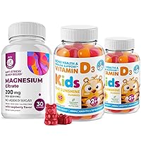 Vitamin D Gummies for Kids&Adults 2000 IU and Magnesium Gummies - Natural Vitamin D3 Supplements 1000IU - Vegetarian Gelatin-Free Immune Support with Sugar-Free Magnesium Calm Chews for Kids&Adults