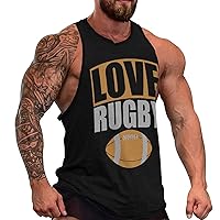 Love Rugby Football Men's Workout Tank Top Casual Sleeveless T-Shirt Tees Soft Gym Vest for Indoor Outdoor