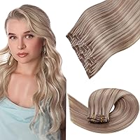 LaaVoo Clip ins Bundle Sew in Hair Extensions Real Human Hair Platinum Blonde 22 Inch 100g Bundle Clip in Hair Extensions Real Human Hair Highlights 18 Inch 7pcs/110g