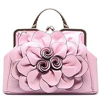 Designer Ladie 3D Flowers Handbags and Purse Women Leather Kiss-Lock Tote Shoulder Bag Flora Dating Crossbody Satchel