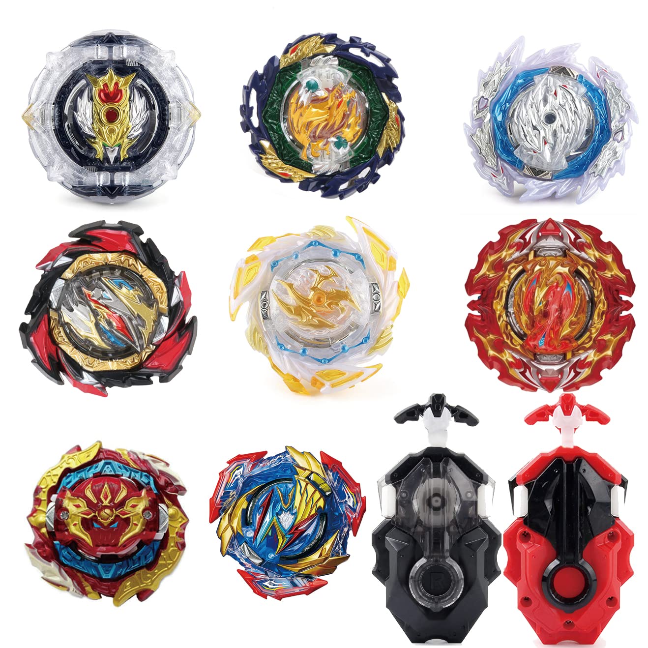 MUSTYBELT Bey Battling Top Burst Gyro Toy Set Toy Gift for Children Boys Ages 6 8 10 12+ Combat Battling Game 8 Burst Spinning Tops 2 Two Way Launchers Grip Starter