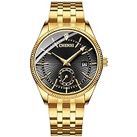 FANMIS Men's Luxury Analog Quartz Gold Wrist Watches Business Stainless Steel Band Dress Wrist Watch Classic Calendar Date Window 3ATM Water Resistant