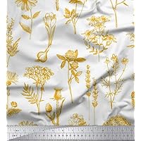Soimoi Rayon Gold Fabric - by The Yard - 42 Inch Wide - Daisy Flower & Leaf Floral Print Fabric - Fresh and Wholesome Patterns for Various Uses Printed Fabric