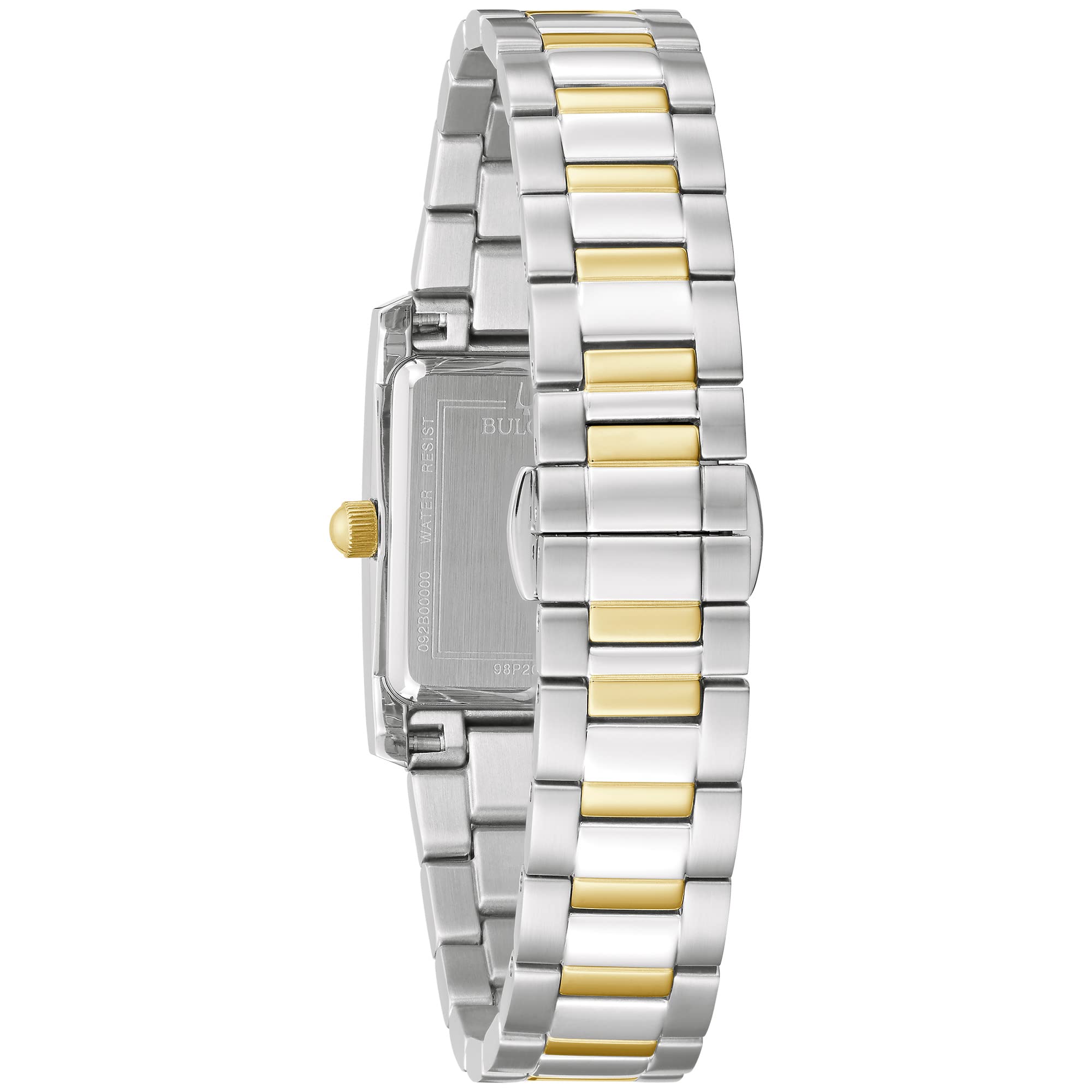 Bulova Ladies' Classic Diamond Two-Tone Stainless Steel 3-Hand Quartz Watch, Rectangle Silver Dial Style: 98P205
