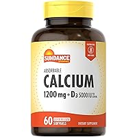Calcium 1200mg with Vitamin D3 | 60 Absorbable Softgels | Non-GMO and Gluten Free Supplement | by Sundance