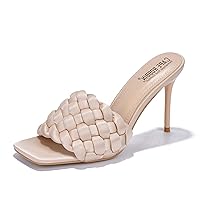 Cape Robbin Miella Stiletto Heels for Women - Women's sandals with Slip On Style - Square Open Toe High Heels - women's heeled sandals with Braided Upper Design