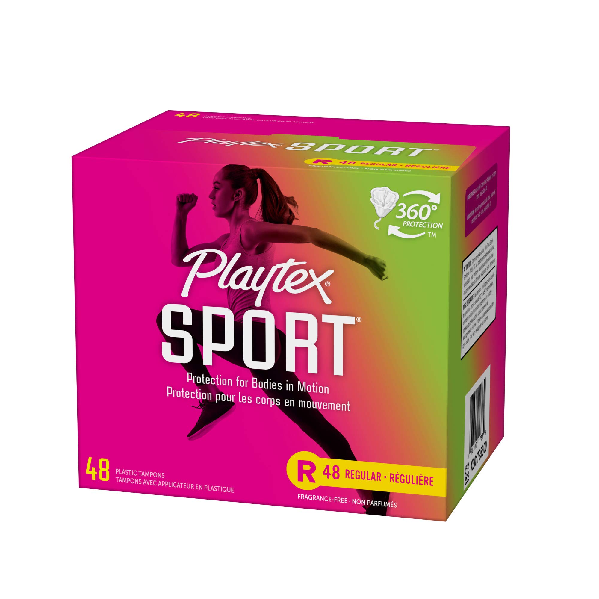 Playtex Sport Tampons, Regular Absorbency, Fragrance-Free - 48ct (Packaging May Vary)