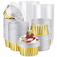EUSOAR Aluminum Muffin Cups with Lid, 200pcs 5oz Muffin Liners Cups with Lids, Disposable Foil Ramekins, Aluminum Cupcake liners, Creme Brulee Ramekins, Aluminum Foil Cupcake Baking Cups Holders Pans