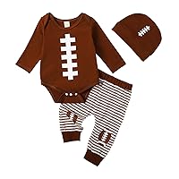 Baby Boy Football Outfits Long Sleeve Romper Elastic Long Pants Set Hat 3PC Newborn Onesie Fall Clothes