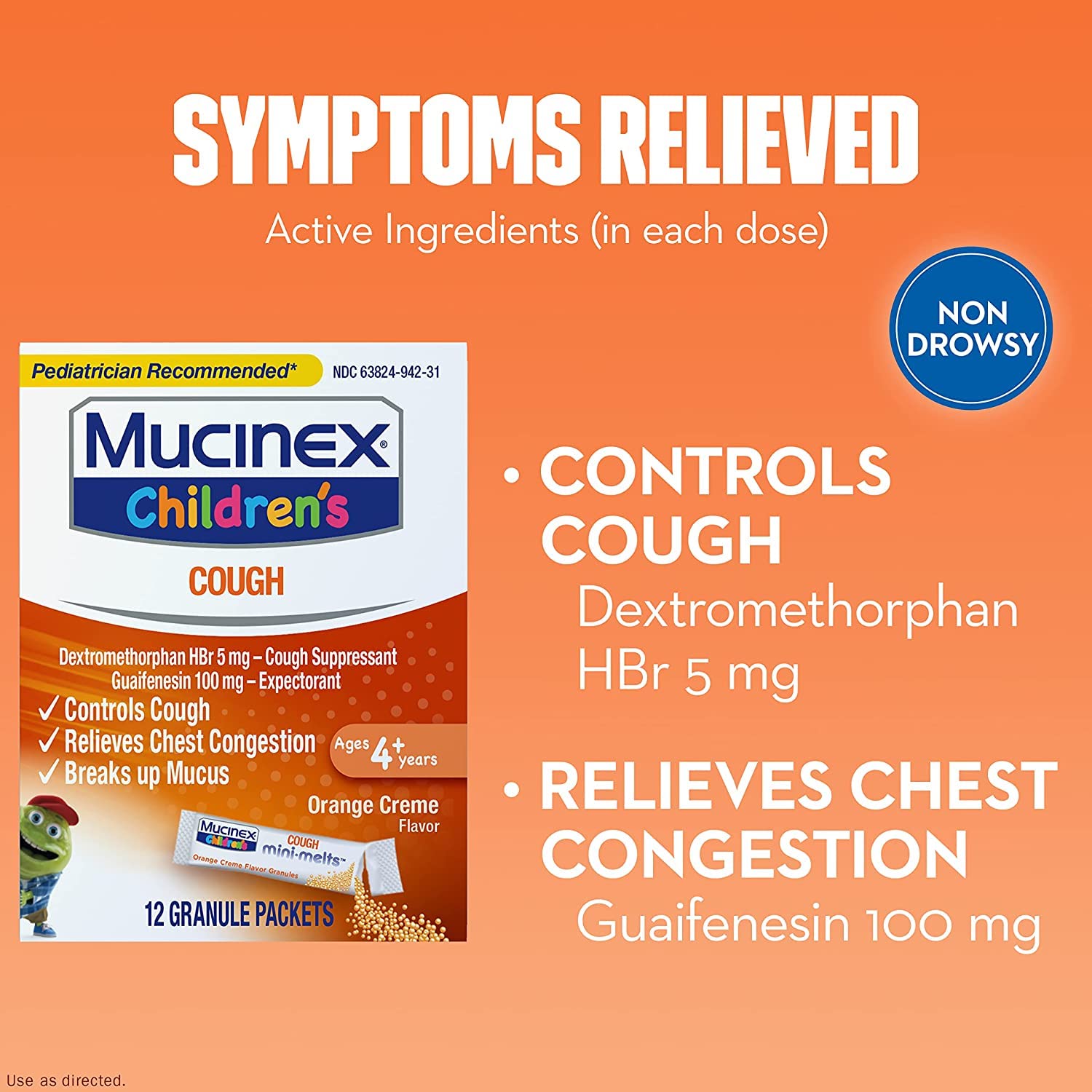 Mucinex Children's Chest Congestion Expectorant and Cough Suppressant Mini-Melts, Orange (Packaging May Vary) (Pack of 3)