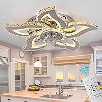 26.8 Inch Crystal Flower Ceiling Fan with Lights Remote Control, Silent 6 Speed 3 Color Dimmable Lamp with Invisible Blades for Indoor Bedroom Living Room Home Decoration