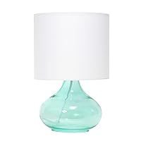 LT2063-AOW Small Glass Raindrop Bedside Table Lamp with White Fabric Shade, Aqua