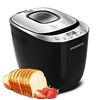 CROWNFUL Automatic Bread Machine, 2LB Programmable Bread Maker with Nonstick Pan and 12 Presets, 1 Hour Keep Warm Set, 2 Loaf Sizes, 3 Crust Colors, Recipe Booklet Included, ETL Listed (Black)