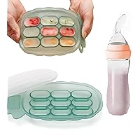 haakaa Silicone Nibble Freezer Tray&Baby Food Dispensing Spoon Feeder 4oz Set-Breast Milk Teething Popsicle Mold-Baby Squeeze Cereal Feeder