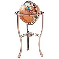 Unique Art 36-Inch by 13-Inch Floor Standing Amberlite Gemstone World Globe with Copper Tripod Stand