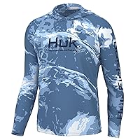 HUK Men's Pursuit Pattern Hoodie, Sun Protecting Fishing Shirt with Hood