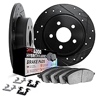 Dynamic Friction Company Front Brake Rotors Kit Drilled Slotted Black | 4000 HybriDynamic Brake Pads includes Hardware | Fits 1995-1998 BMW 318ti, 1996-1998 BMW Z3
