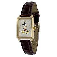 Mickey Mouse Disney MK5297 Women's Rectangular Gold Tone Brown Strap 3-Hand Analog Watch