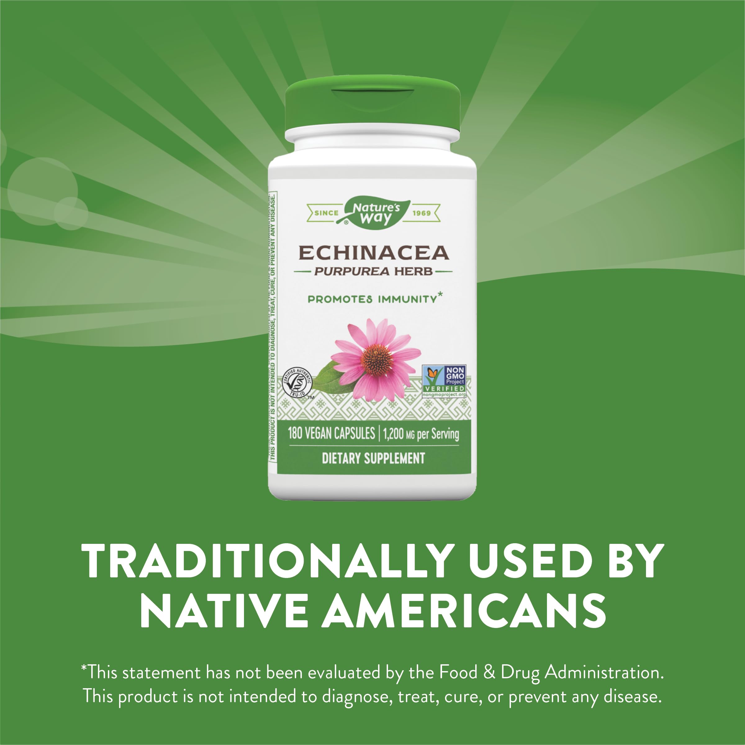 Nature's Way Echinacea Purpurea Herb, 1,200 mg per serving, 180 VCaps