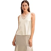 LilySilk 100% Silk Tank Top for Women 22MM Mulberry Silk Lace Blouse with V-Neck & Deep Back Cropped Sleeveless