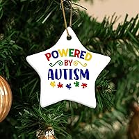 Power by Autism Puzzle Housewarming Gift New Home Gift Hanging Keepsake Wreaths for Home Party Commemorative Pendants for Friends 3 Inches Double Sided Print Ceramic Ornament.