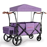 Collapsible Stroller Wagon Double Foldable Handrail Handwheel Toddler Seats with Magnetic Buckle Adjustable/Removable UV-Protection Canopy,Purple