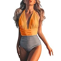 One Piece Swimsuit for Women Tummy Control Bathing Suit Sexy Tie Waisted Surfing Skirt Print Vintage Print Swimwear