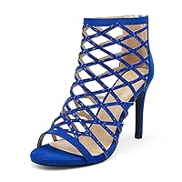 DREAM PAIRS Women's Rhinestone Ankle Strap Open Toe Stiletto Heel Sandals Cutout Dress Pump Shoes