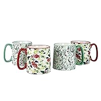 10 Strawberry Street Bella Green & Red Holly Mug, Assorted Set of 4