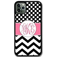 iPhone 11 Pro Max, Phone Case Compatible with iPhone 11 Pro Max 6.5 inch Polka Dots Chevron Monogrammed Personalized iP11Pm Black